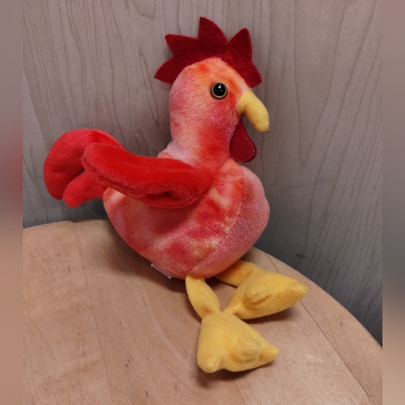 ÷STRUT the rooster Red Tye-Dye original ty beanie baby Barnyard RETIRED RARE - Picture 3 of 9